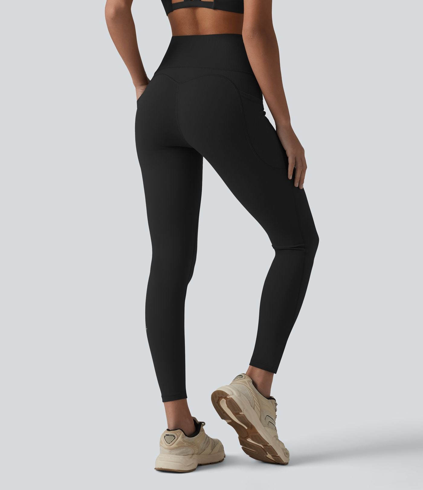 Halara UltraSculpt™ Legging 7/8 gainant taille haute contrasté côtelé pour le yoga avec poches