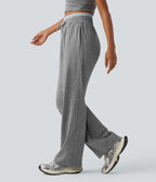 Pantalon de yoga jambes droites taille haute chiné avec double ceinture, cordon de serrage et poches