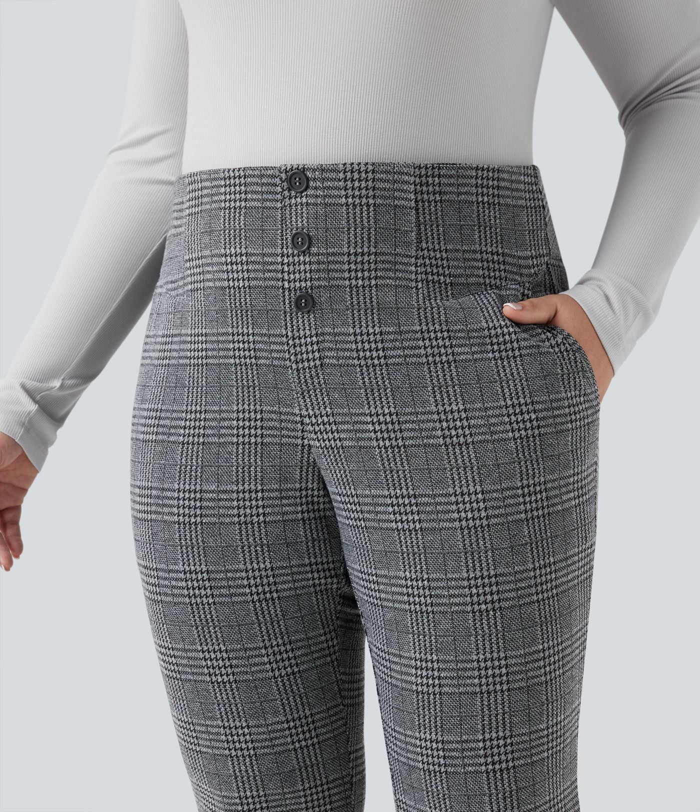 Pantalon tailleur skinny Halara Flex™ grande taille taille haute pied-de-poule à carreaux avec poches