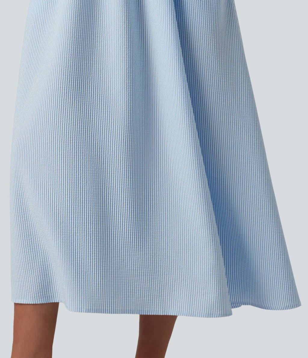 Robe midi rayée sans manches à col en V et poches