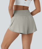 Softlyzero™ QuickDry Short de course à pied 2-en-1 taille haute à ourlet croisé avec pois réfléchissants et poches latérales