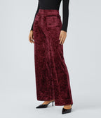 Pantalon Casual en Velours Taille Haute avec Bouton Multipoches Droites