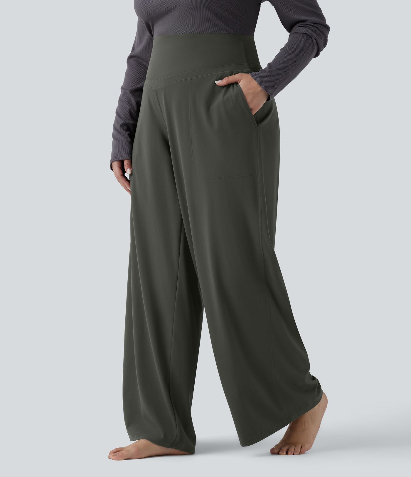 Pantalon de yoga grande taille jambes droites taille haute gainant Halara UltraSculpt™ avec poches