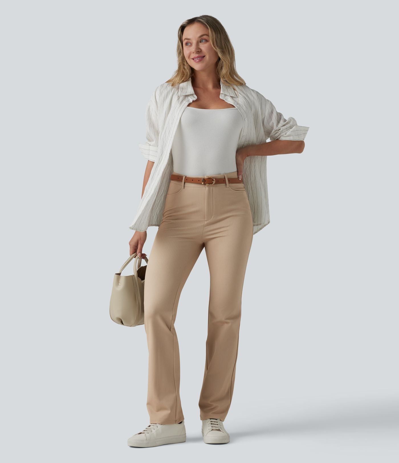 Halara Flex™ Pantalon tailleur bootcut taille haute à chevrons avec poches