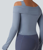 Top de sport yoga épaule asymétrique manches longues avec trous pouces
