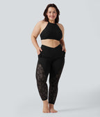 Leggings yoga 7/8 grande taille SoftlyZero™ taille haute croisé dentelle contrastante avec poches - UPF50+