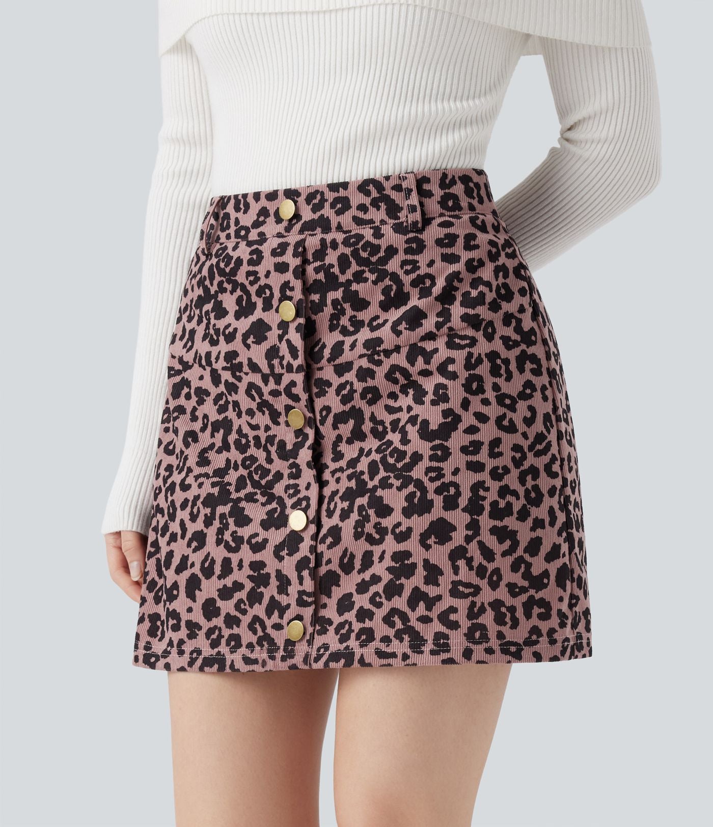 Jupe mini décontractée 2-en-1 taille haute imprimé léopard avec poche