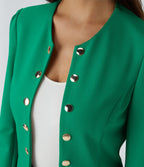 Blazer tailleur ajusté à col rond, manches longues avec boutons décoratifs