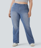 Jean décontracté grande taille évasé taille haute Halara Flex™ effet délavé avec multiples poches