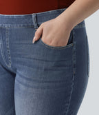 Jean décontracté Halara Flex™ grande taille, taille haute, multiples poches, jambes droites, effet délavé, en maille extensible