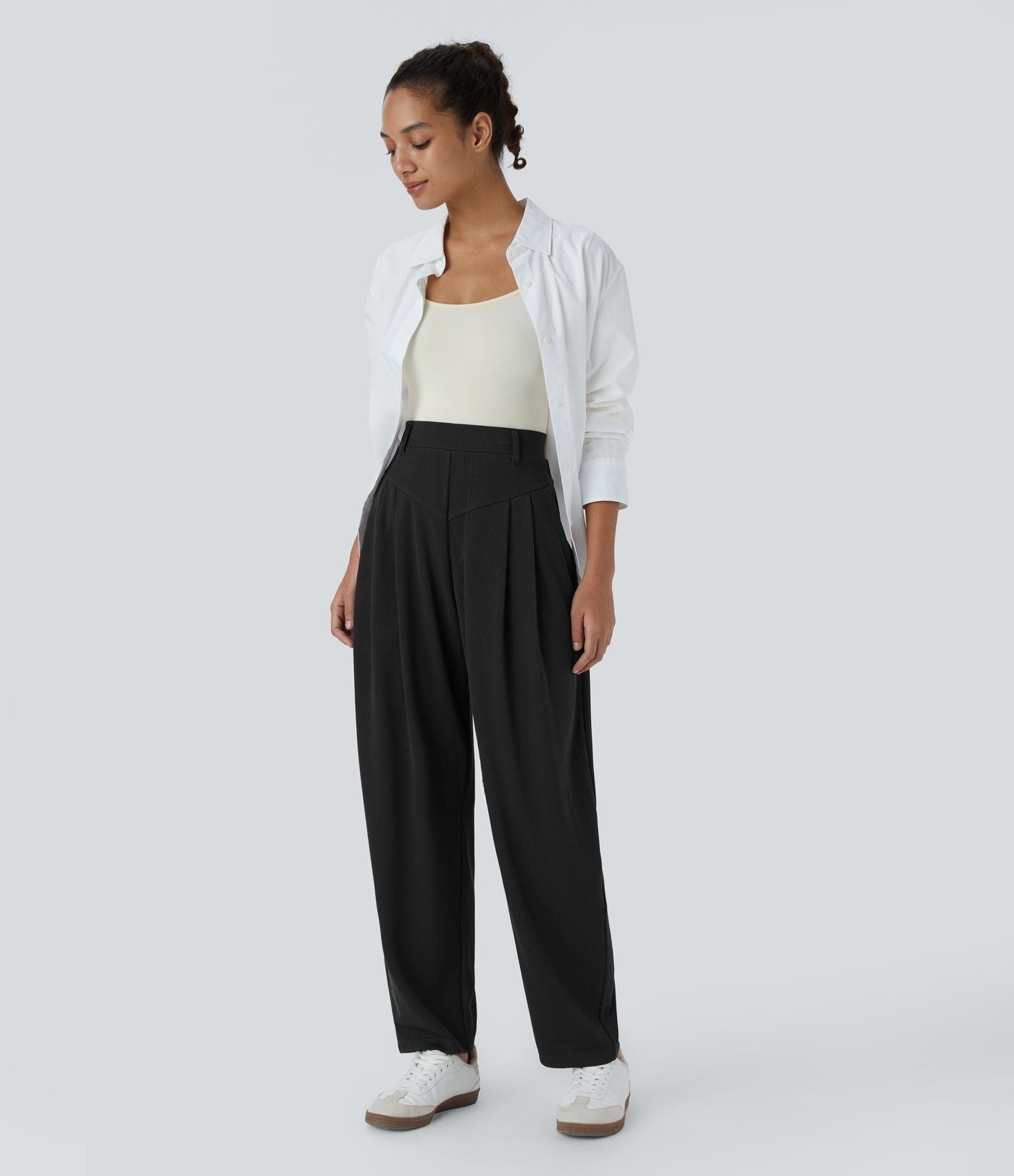 Pantalon de travail Halara Flex™ barrel côtelé, taille haute, avec poches