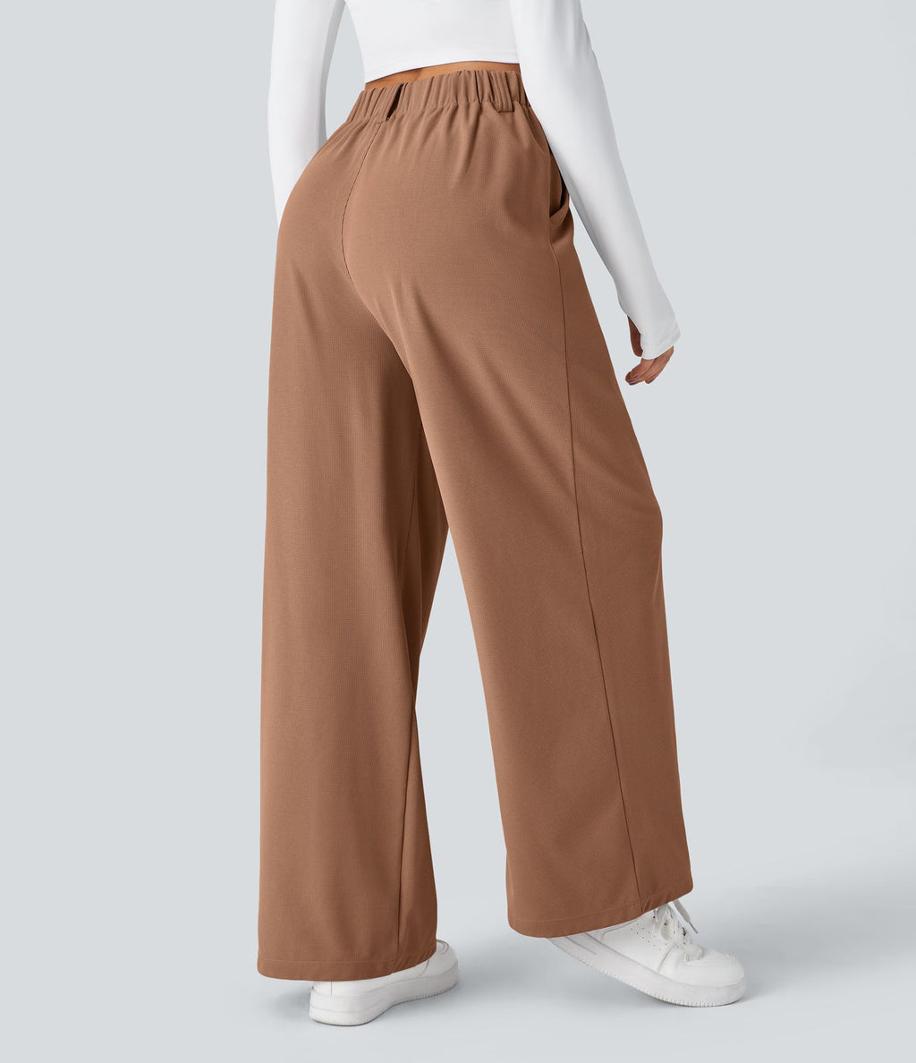Halara Flex™ Pantalon Tailleur Large Fluide Gaufré Taille Haute Poches Latérales