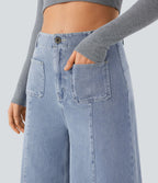 Halara Flex™ Jean large Palazzo et Taille Haute avec Poches Avant en Tricot Extensible Lavé