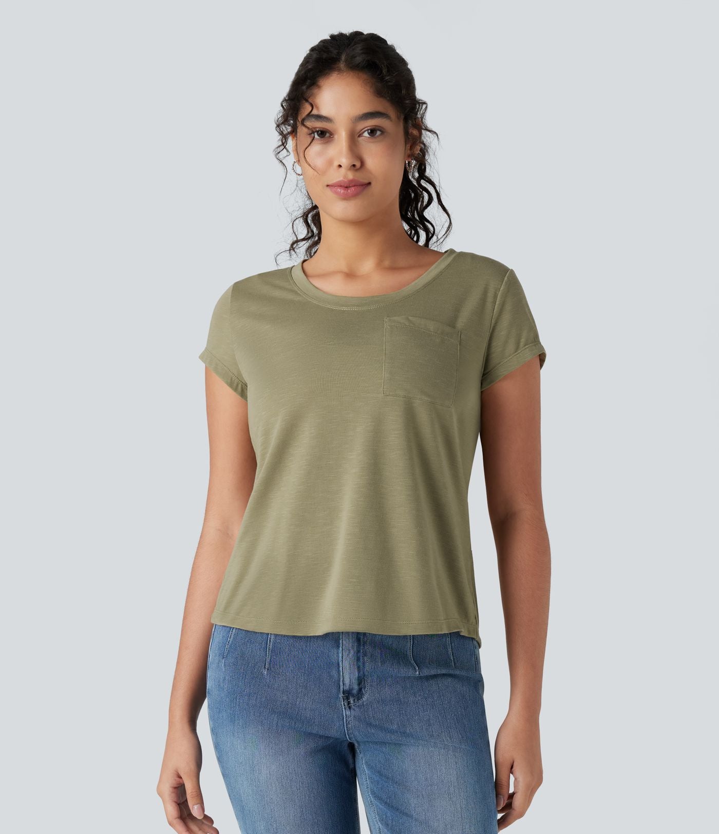 Top col rond manches courtes avec poche