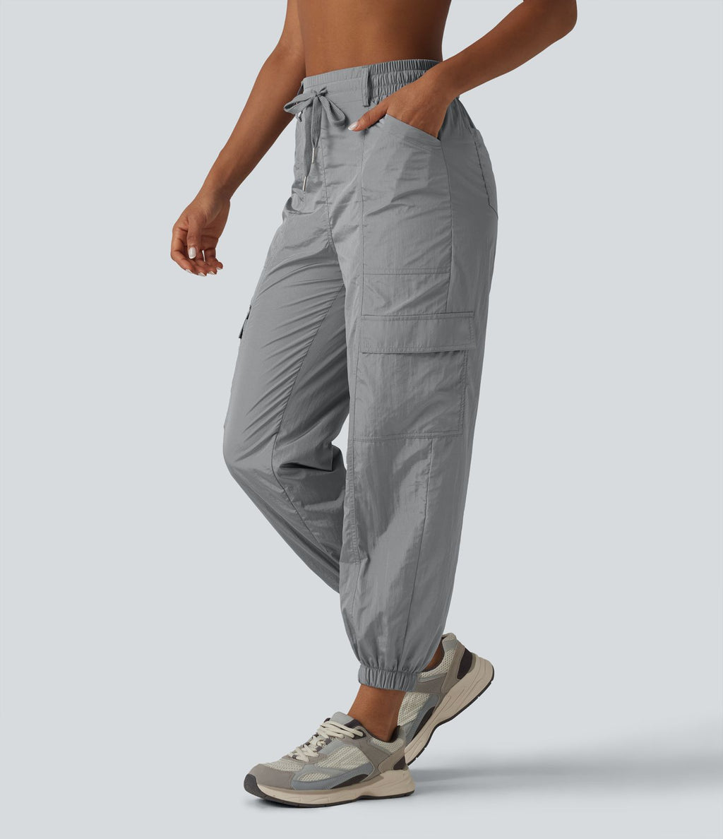 Jogging cargo fuselé taille haute à cordon de serrage avec poches