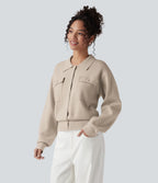 Pull décontracté à col chemise avec poches poitrine boutonnées