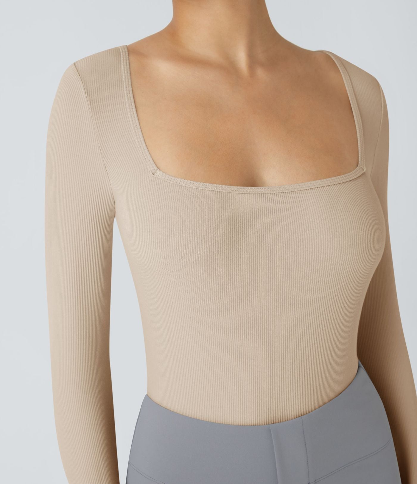 Bodysuit de Travail Tricot Côtelé Col Carré Manches Longues Boutonné Silhouette Élancée