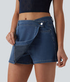 Micro skort jean Halara Flex™  taille mi-haute asymétrique avec poches