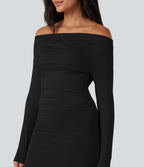 Robe longue épaules dénudées manches longues
