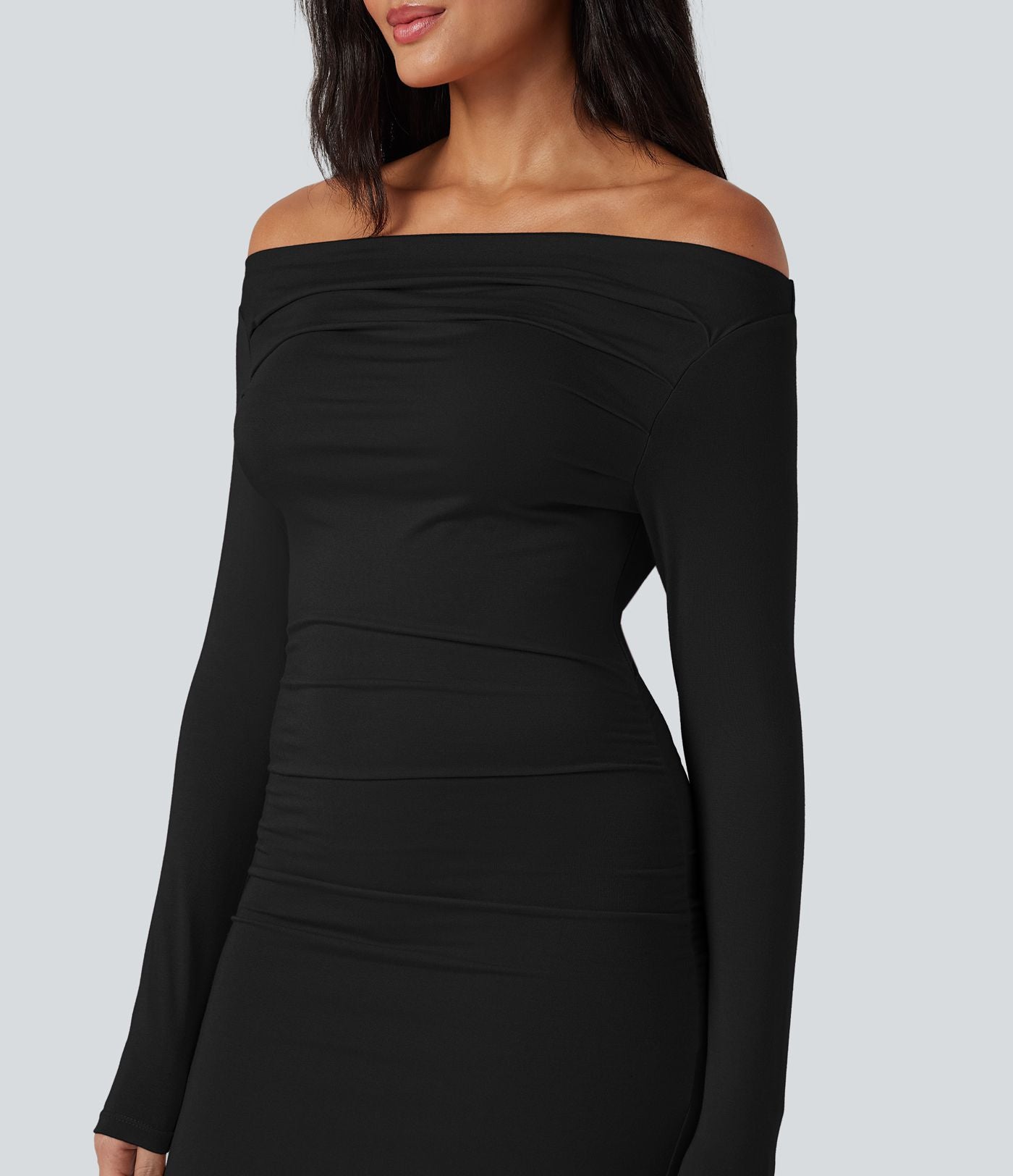 Robe longue épaules dénudées manches longues
