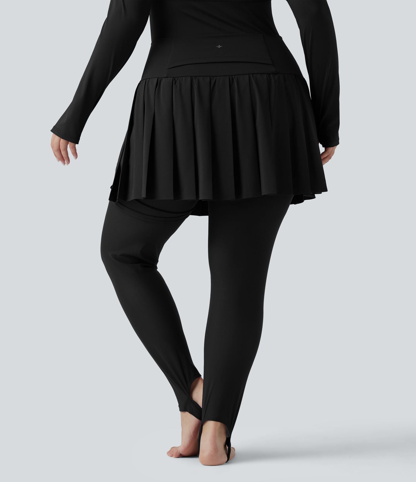 Legging-jupe grande taille à étriers de danse avec mesh contrastant plissé taille haute séchage rapide Breezeful™ et poches