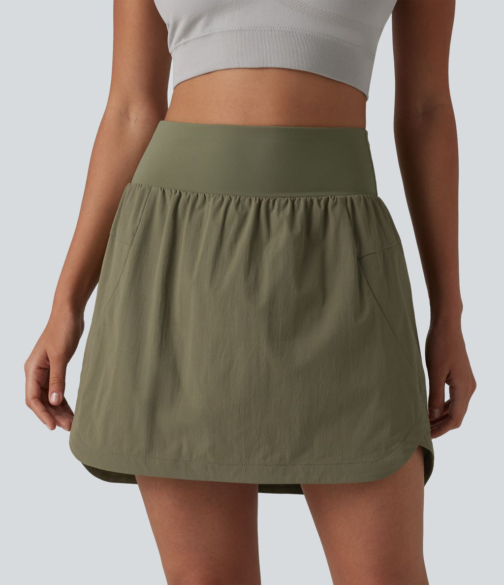Jupe-short mini 2-en-1 taille haute ourlet arrondi avec poches pour la randonnée