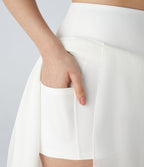 Jupe Longue Fluide Taille Haute à Volants 2 en 1 Poche Latérale Évasée en Mesh Casual Quotidien