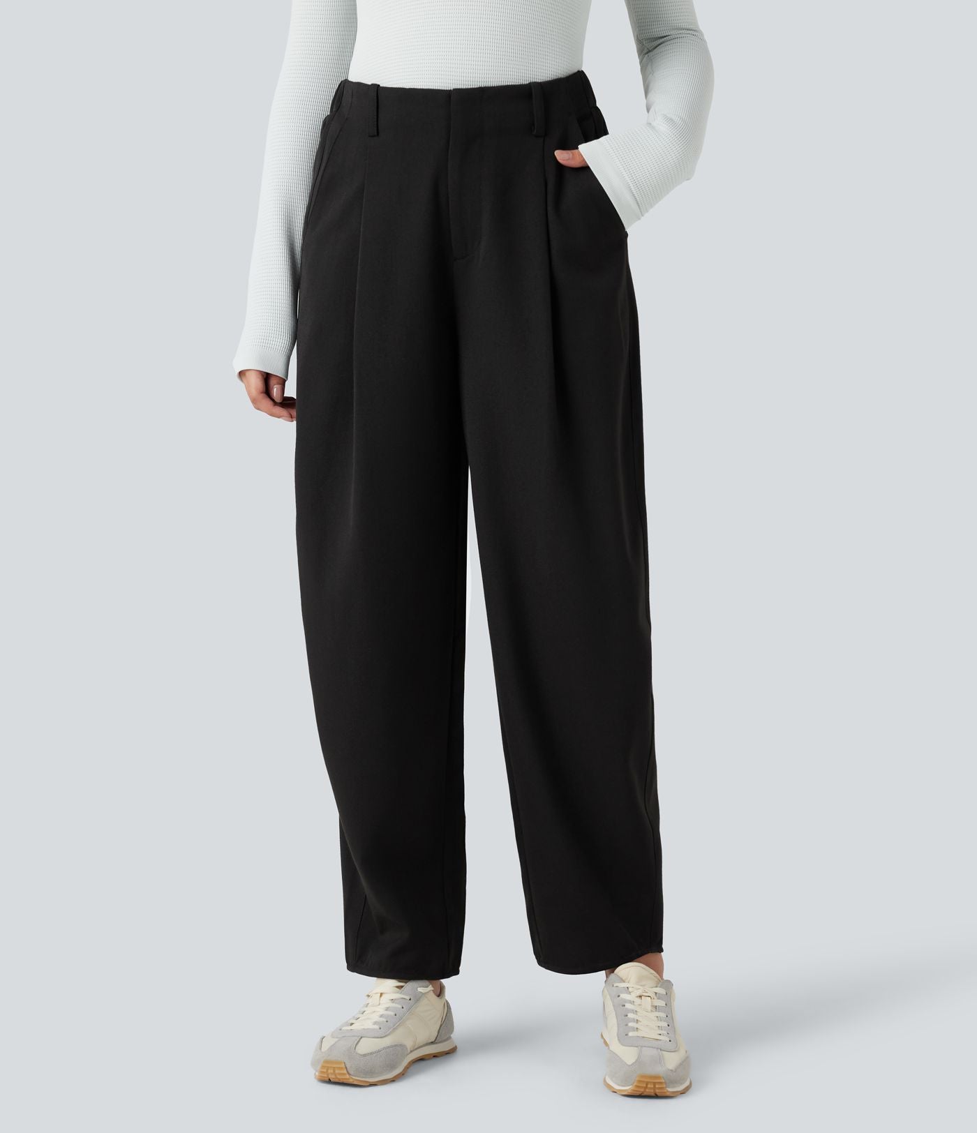 Pantalon barrel taille haute avec poches
