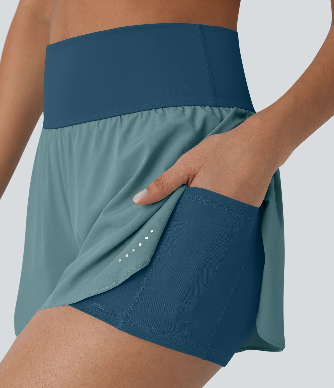 Softlyzero™ QuickDry Short de course à pied 2-en-1 taille haute à ourlet croisé avec pois réfléchissants et poches latérales