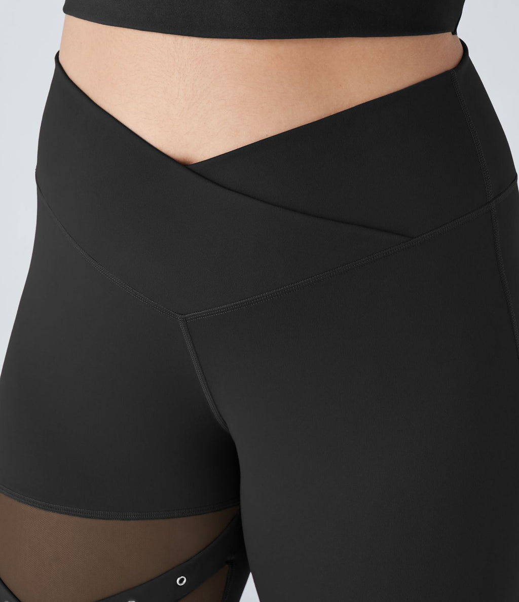 Legging yoga grande taille croisé taille haute avec mesh contrastant et boucle décorative DayStretch