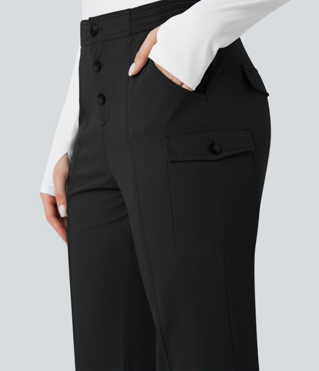 Pantalon de randonnée bootcut déperlant résistant à l'abrasion taille basse avec poches