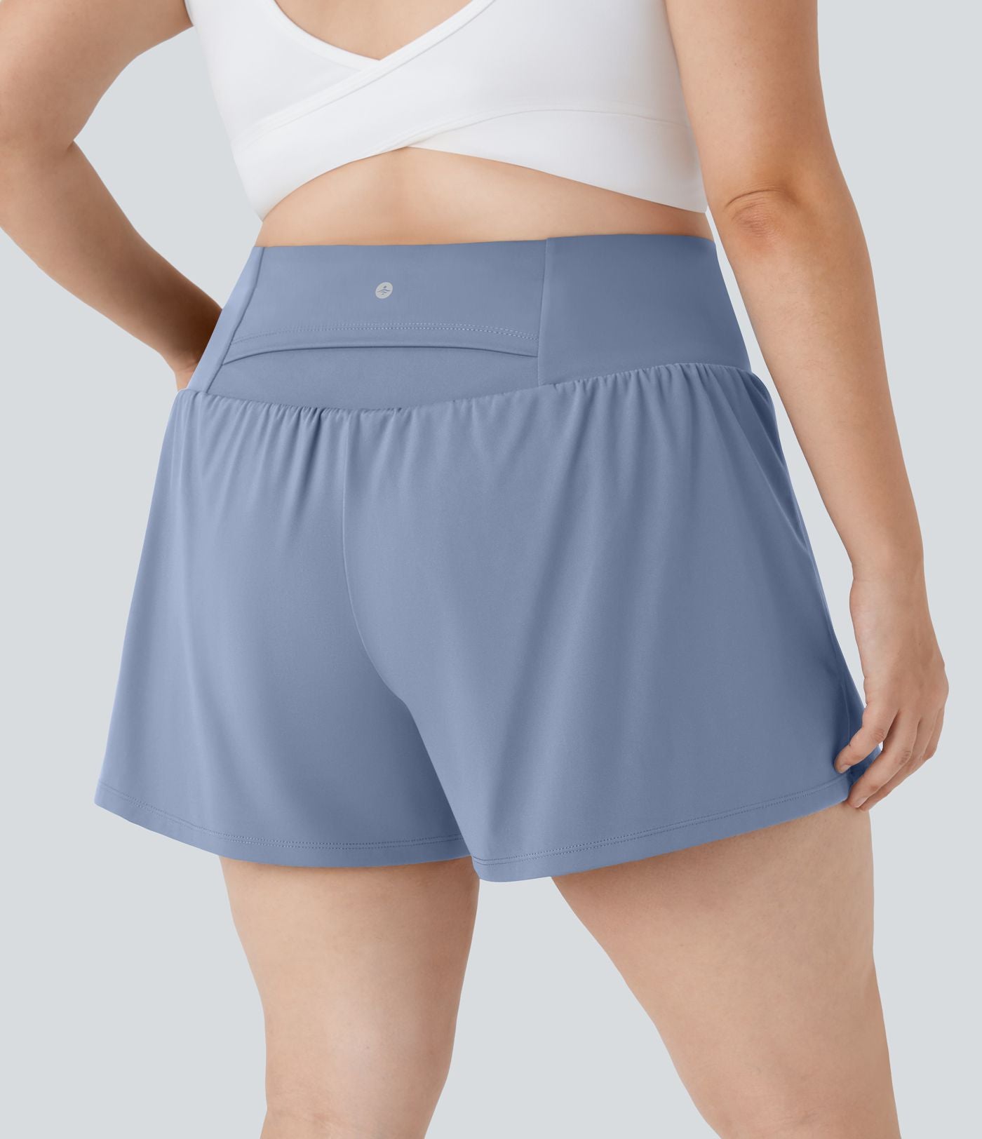 Short Yoga 10cm Plus Longue Taille Ultra Haute 2 en 1 Poche Arrière Poche Cachée Latérale Grande Taille