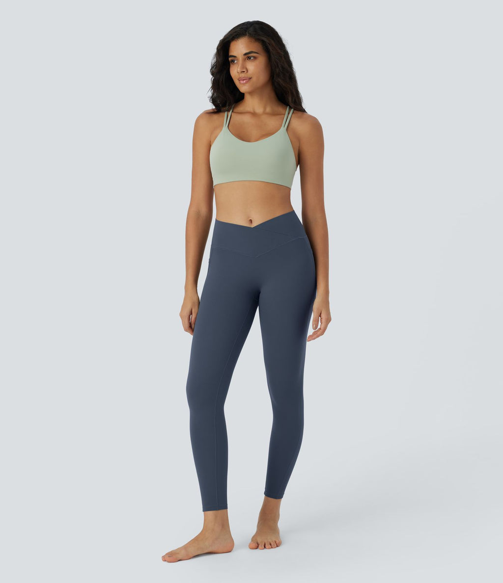Halara UltraSculpt™ Legging Yoga 7/8 à Taille Haute Croisée avec Contrôle du Ventre et Push-up Toucher Frais Poches Latérales