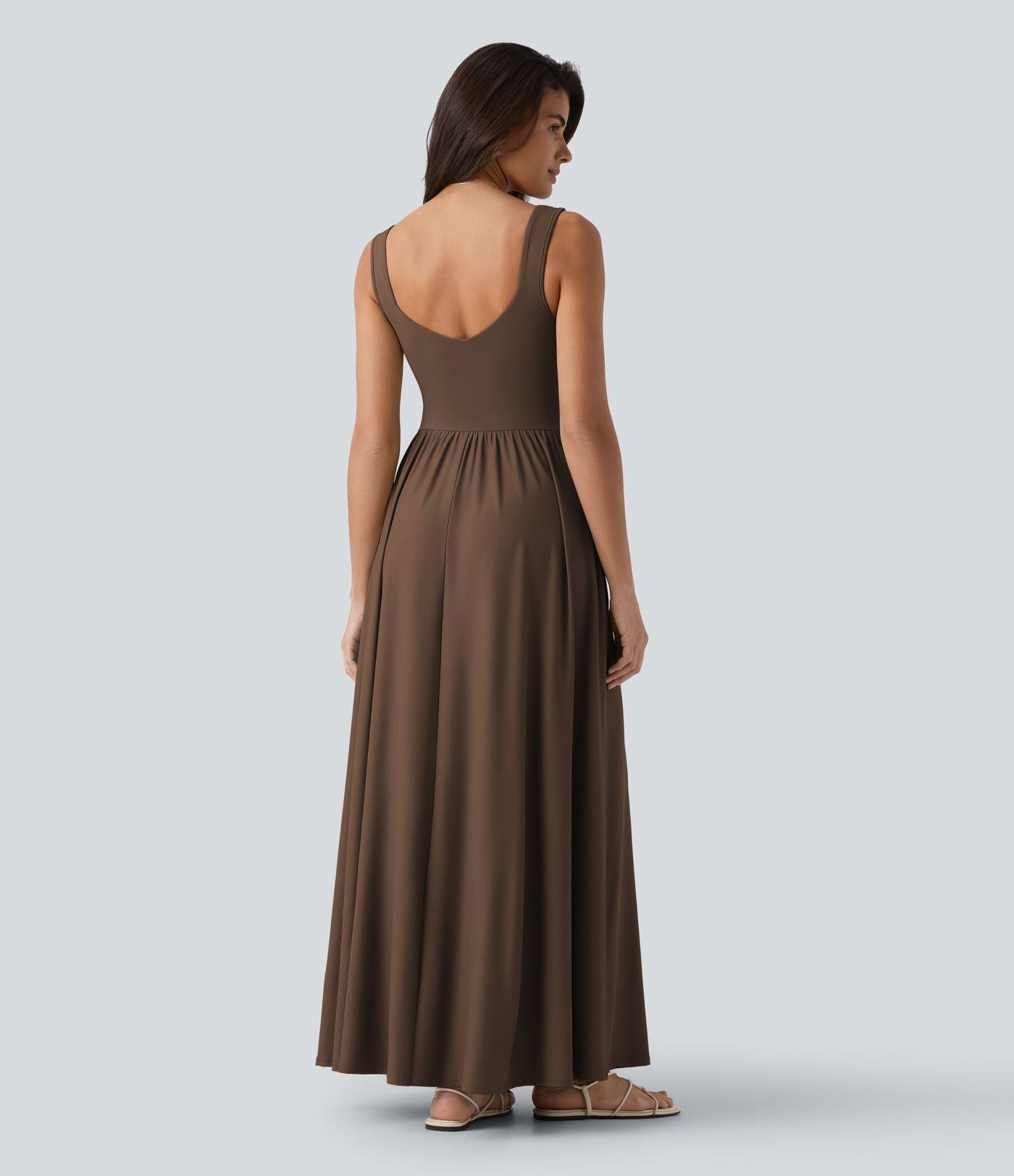 Robe longue fluide sans manches avec brassière intégrée (Bonnets E-G) et poches