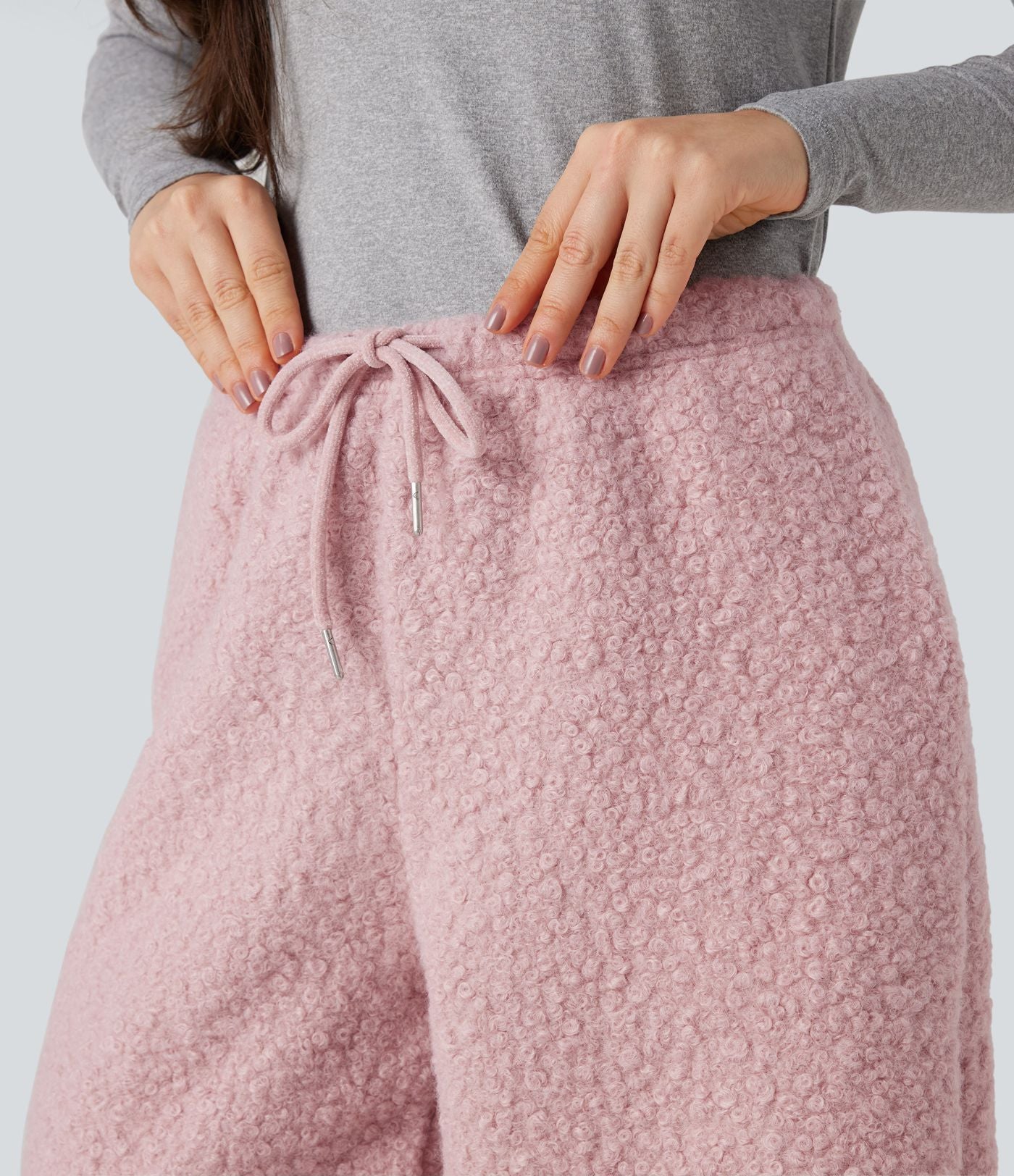 Pantalon large teddy taille mi-haute avec cordon de serrage et poches