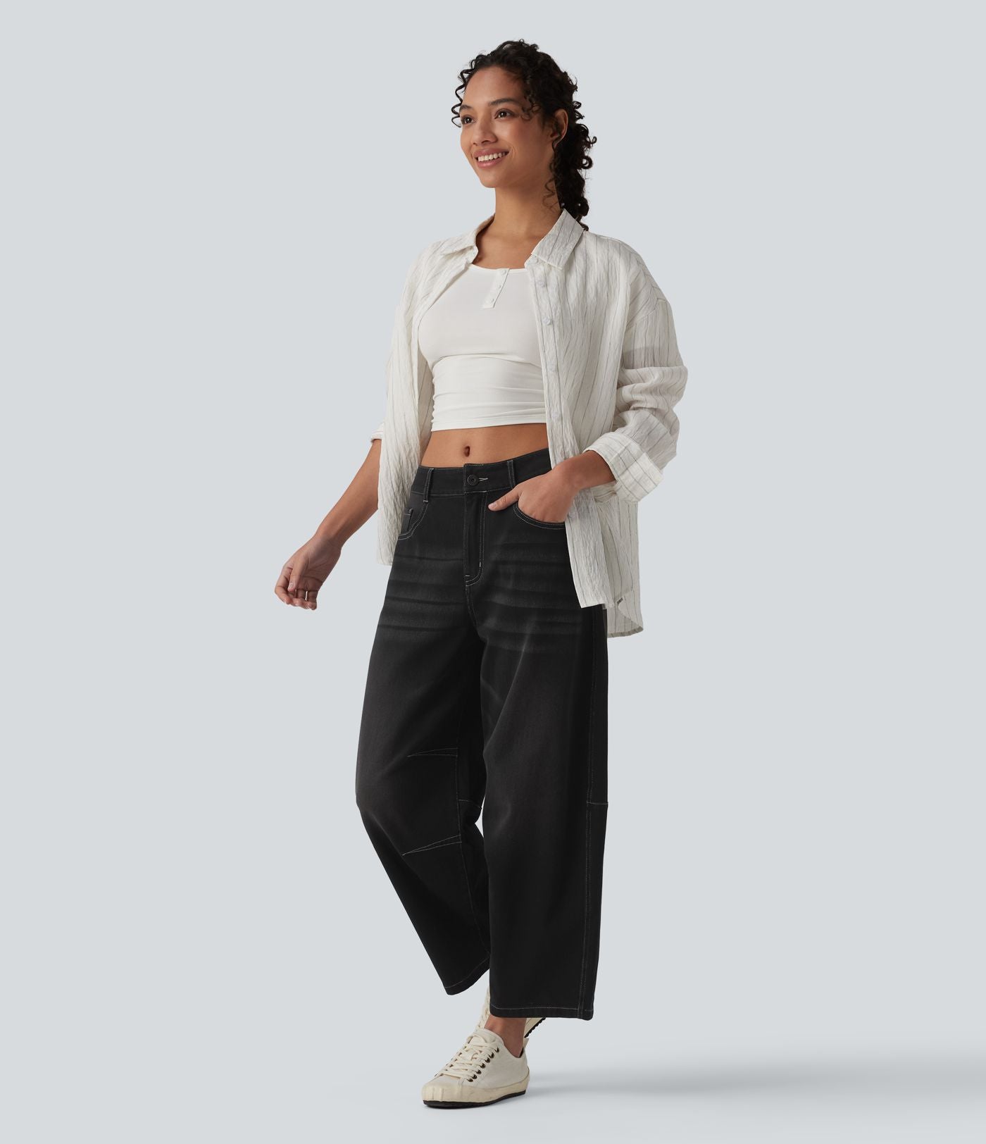 Jean Barrel 7/8 taille basse Halara Flex™ avec poches zippées