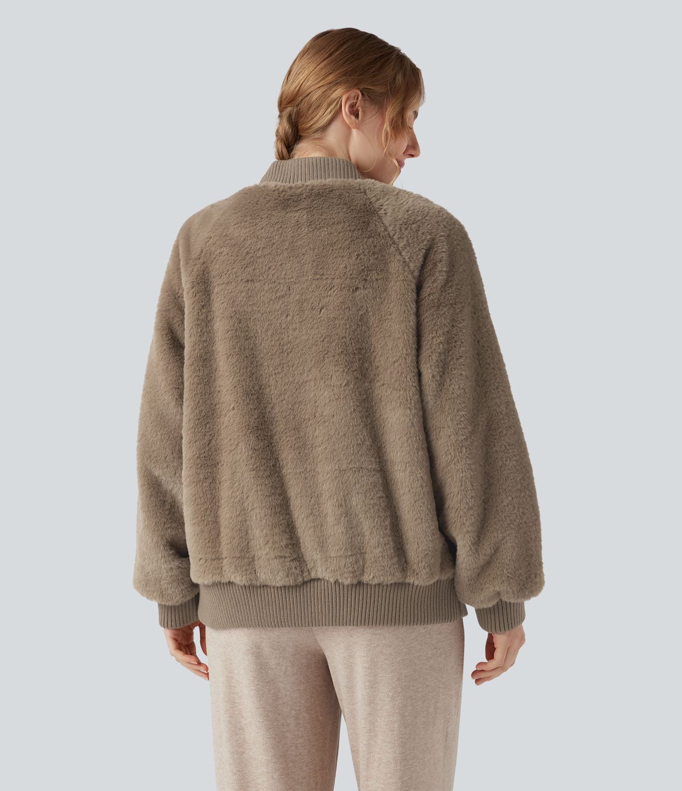 Veste bomber sherpa zippée à manches longues avec poches