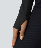 Patitoff™ Flow Veste Casual Courte à Col Montant Résistante aux Poils d'Animaux avec Fermeture Éclair Poches Latérales et Trou pour le Pouce