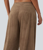 Pantalon ample décontracté suédine taille mi-haute avec poches