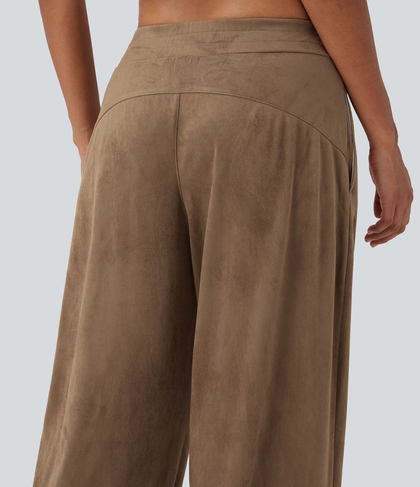 Pantalon ample décontracté suédine taille mi-haute avec poches
