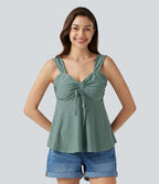 Débardeur décontracté froncé avec cordon de serrage, broderie anglaise et soutien-gorge intégré
