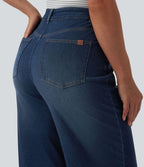 Halara Flex™ Jean large casual raccourci taille haute en lyocell drapé, avec poches