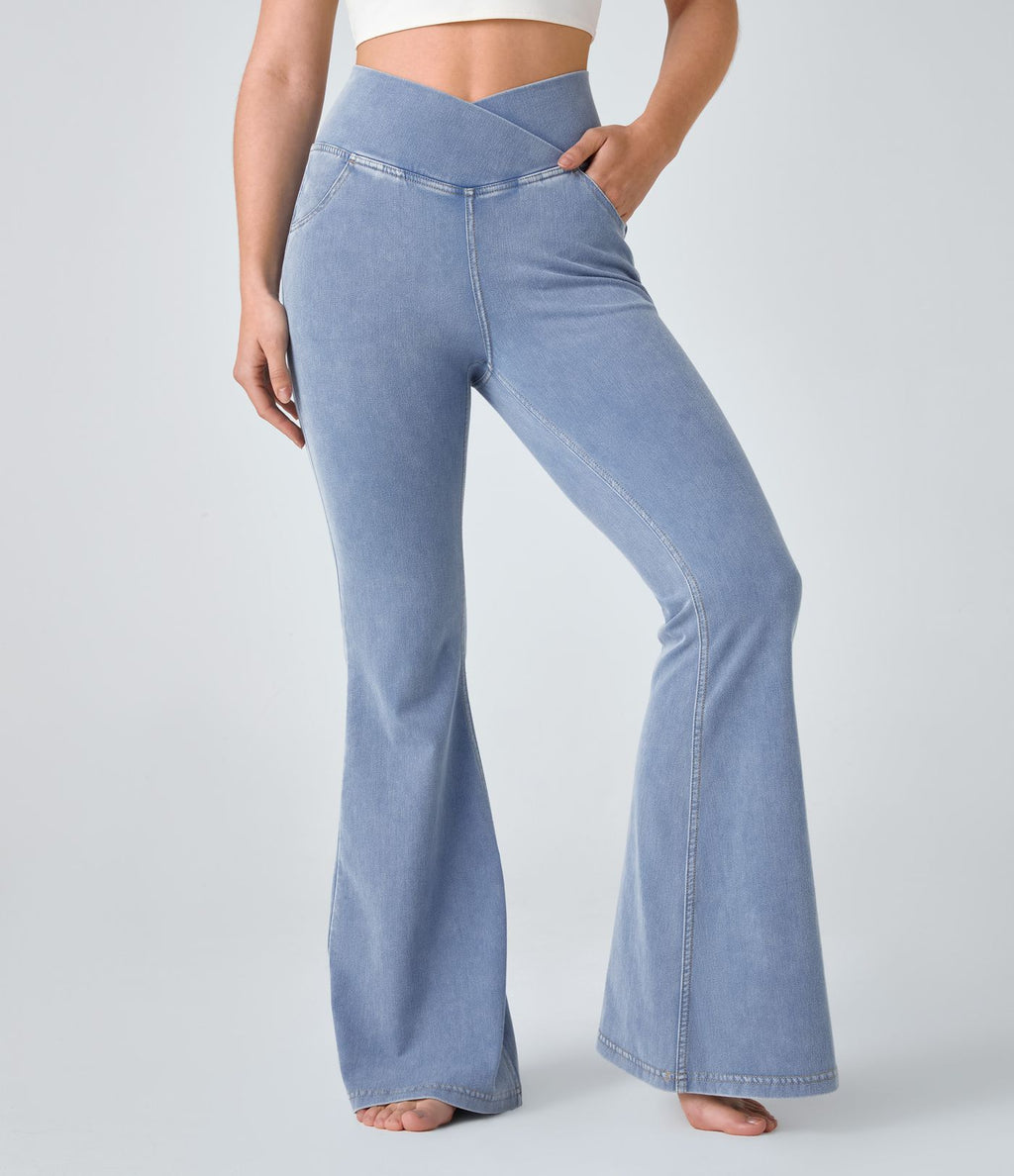 Jean super évasé Halara Flex™ décontracté maille denim extensible délavée effet frais InstantCool taille haute poches croisées