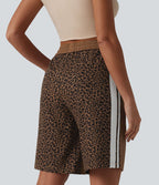 Short ample décontracté à taille mi-haute, cordon de serrage, rayures contrastées léopard, 25 cm, avec poches