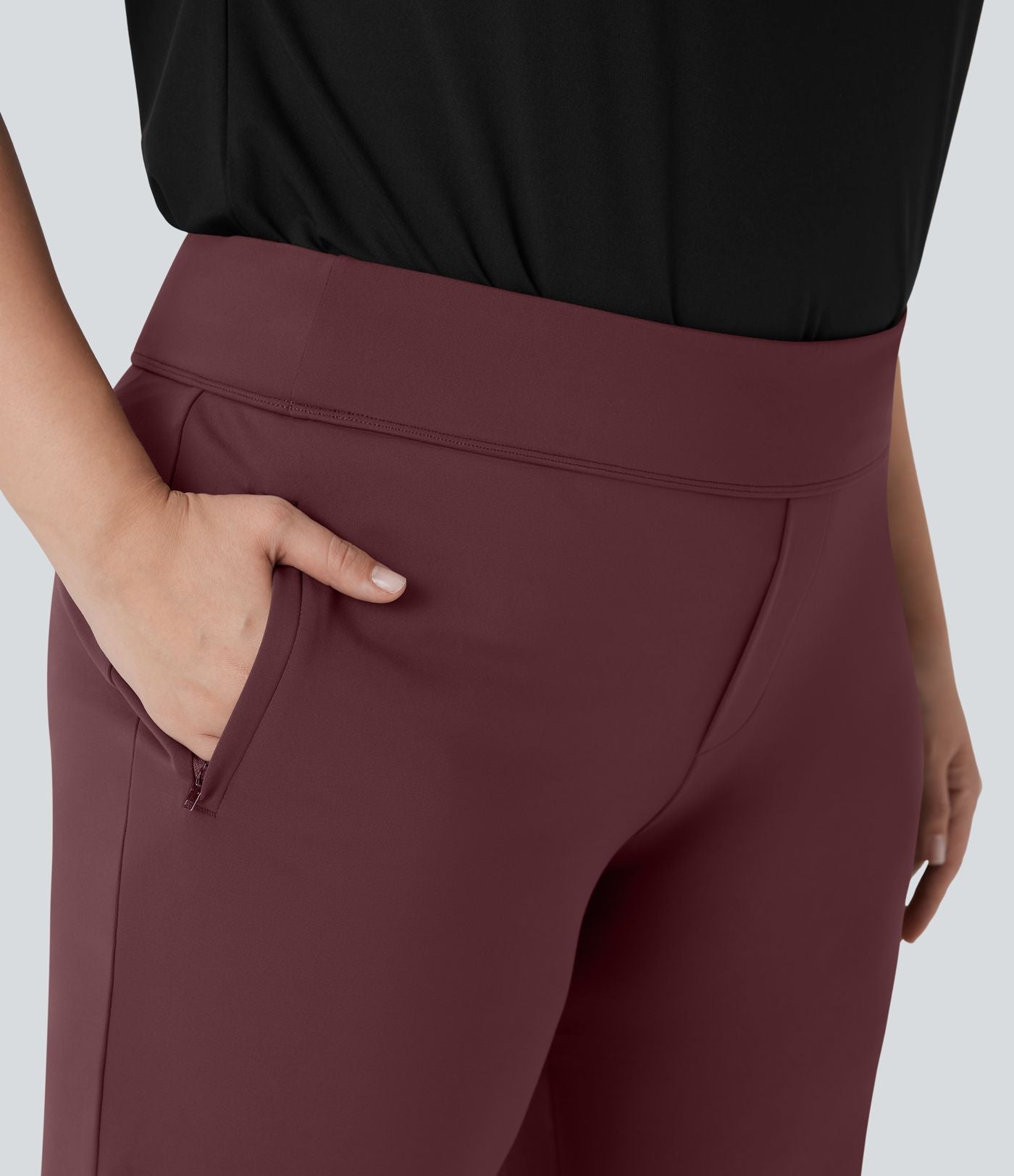 Pantalon tailleur évasé grande taille taille haute Halara Flex™ DayStretch avec poches zippées latérales