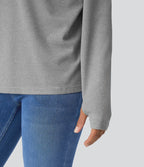 Sweatshirt Casual Waffle à Boutons Devant avec Trou Pouce et Fente