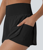 Softlyzero™ QuickDry Short de course à pied 2-en-1 taille haute à ourlet croisé avec pois réfléchissants et poches latérales