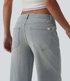 Jean coupe droite décontracté Halara Flex™ taille basse, délavé, avec poches