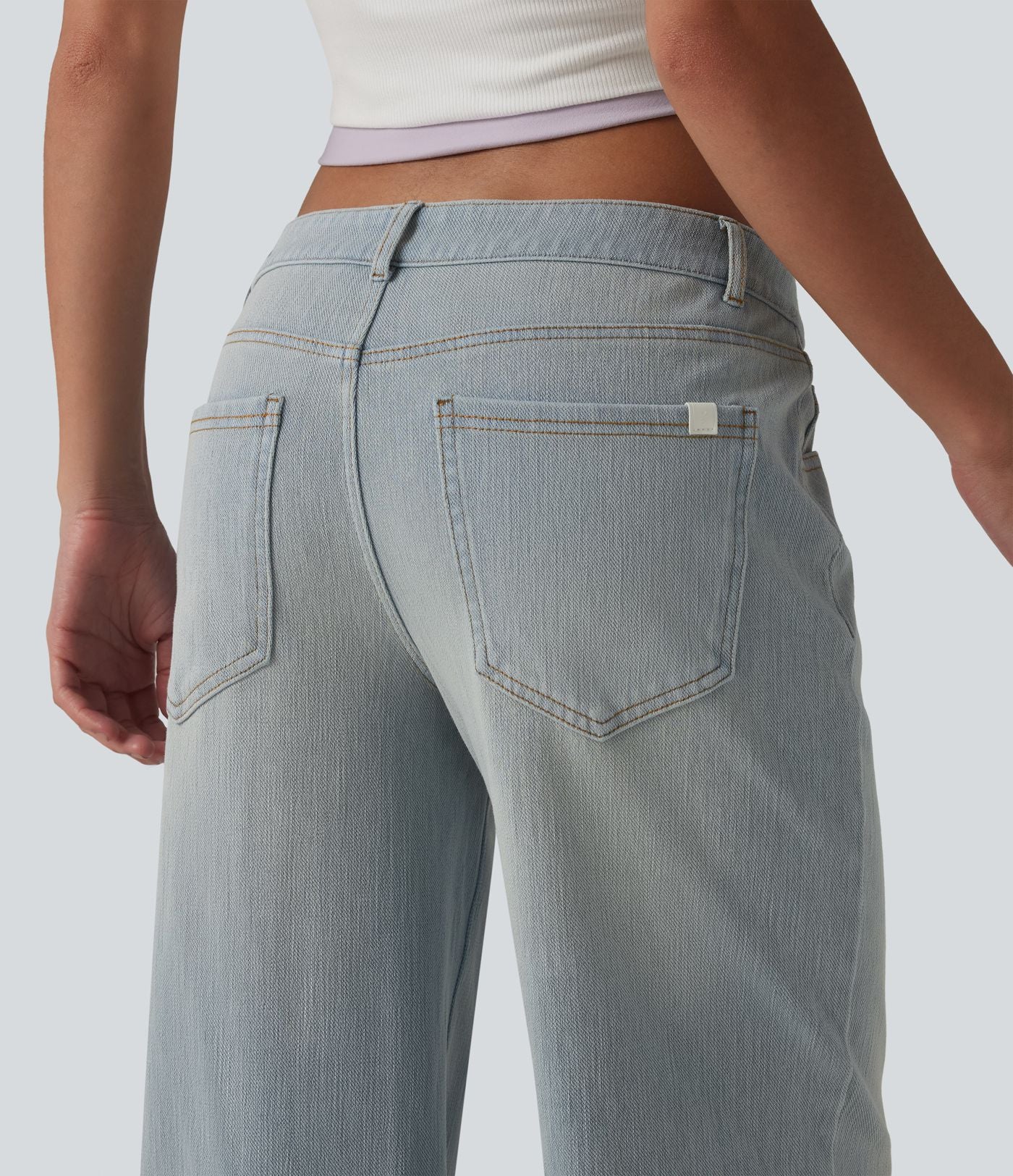 Jean coupe droite décontracté Halara Flex™ taille basse, délavé, avec poches