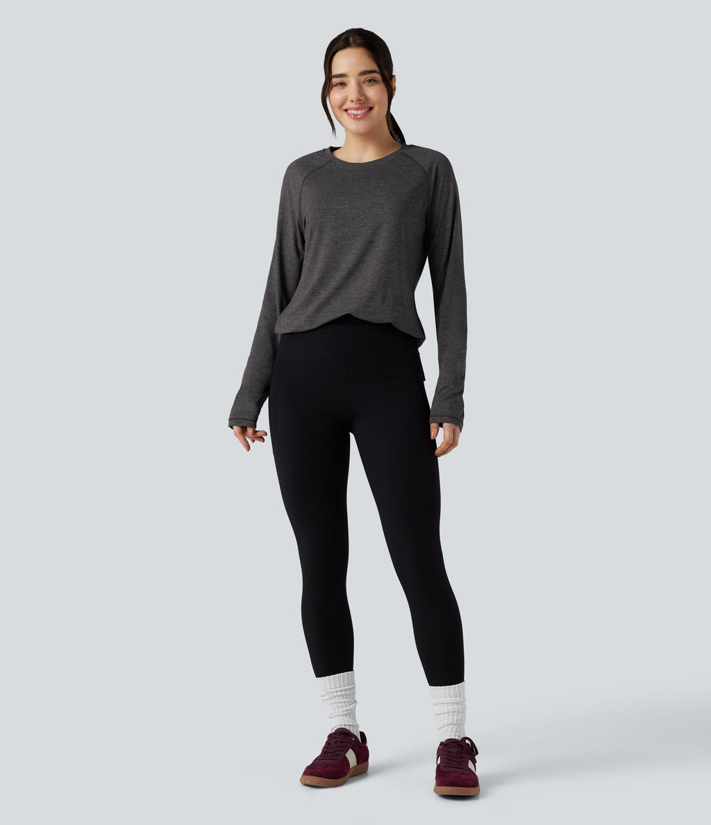 T-shirt doux col rond ourlet fendu manches raglan longues